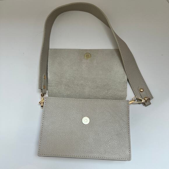 Cream Italian Leather Shoulder Bag with Detachable Crossbody Strap - Picture 2 of 9